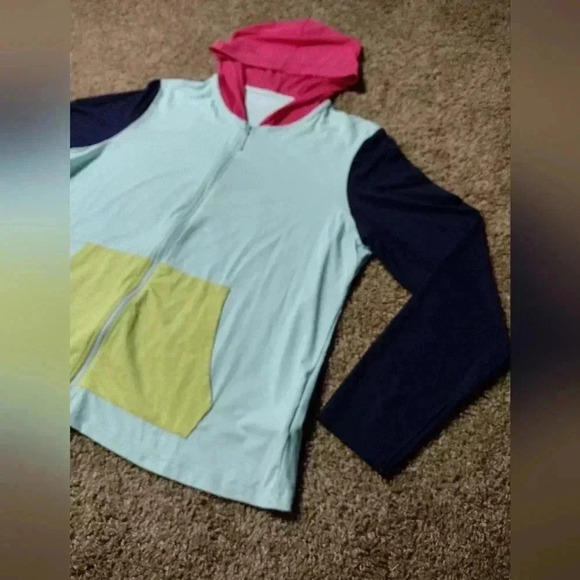 Lands End Colorblock zipup lightweight hoodie NWOT - Picture 3 of 9